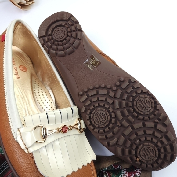 🔴 Marc Joseph Lexington Leather Tan Cream Women's Golf Loafer Sz 11 - Picture 10 of 11